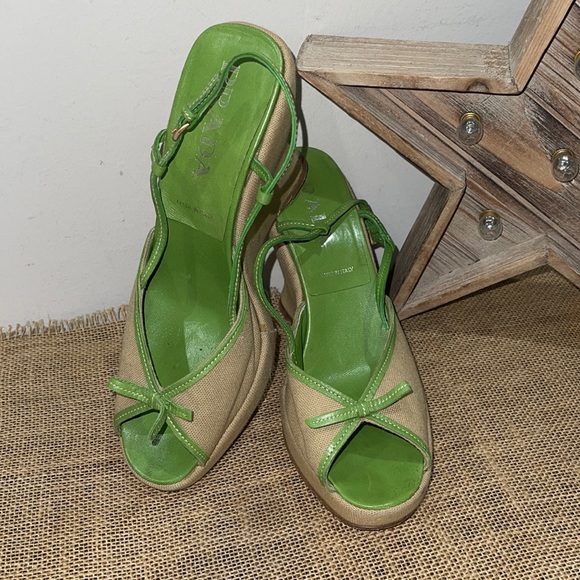 Prada Shoes - PRADA Peep Toe Wedge Sandal 38